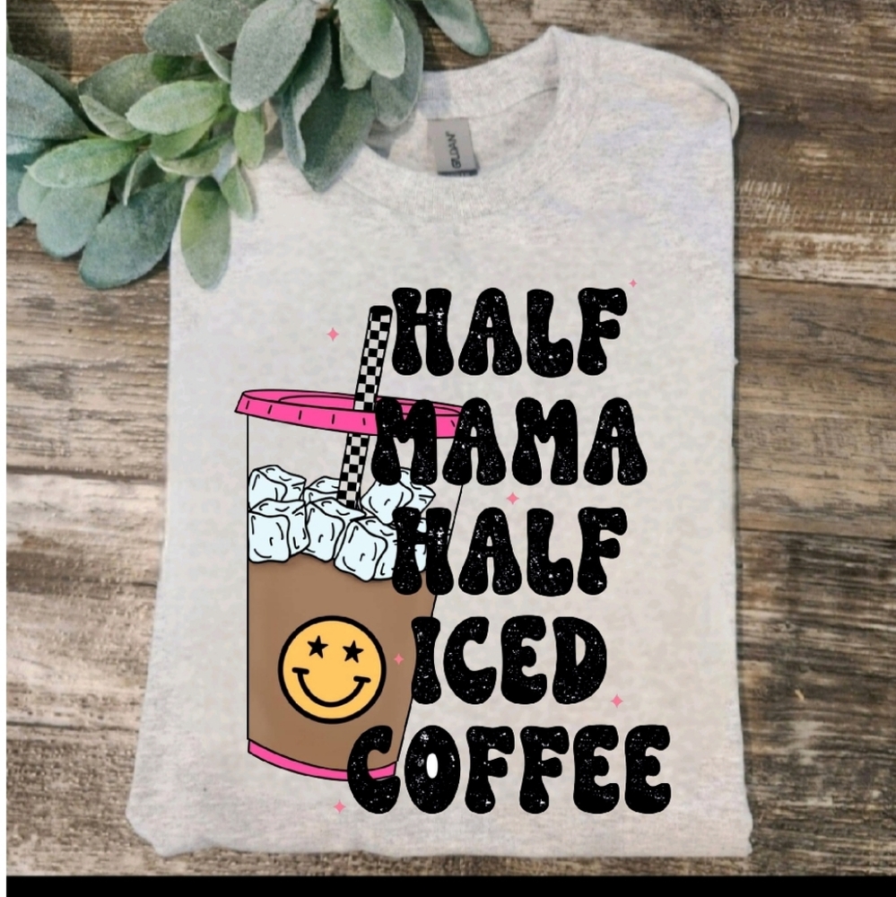 Funny mama shirt half mama half iced coffee retro cute
